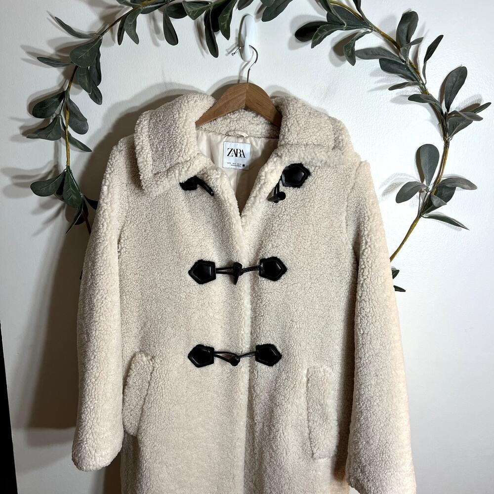 Zara Cream Long Teddy Coat - Picture 2 of 7